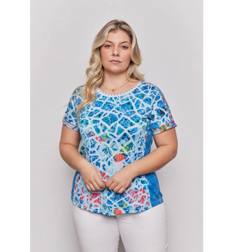 BAG100-002 - dámské letní tričko modrý geometrický vzor