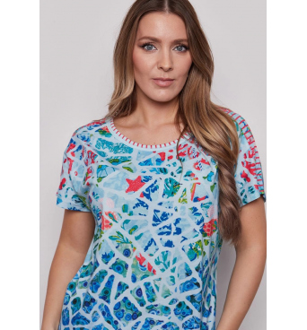 KA100-116 - dámské letní tričko modrý geometrický vzor