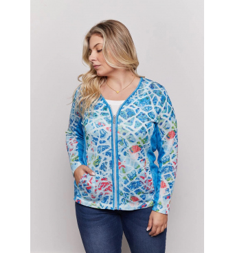 BAG100-052 - dámský kabátek modrobílý geometrický vzor