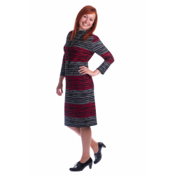 K23-202-05 - dámské šaty barevné pruhy šedočervené